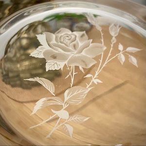 Vintage rose etched 8 inch glass salad dessert plates 15 count Flawless cond…
